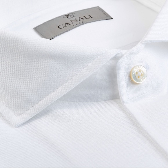 Canali White Cotton Jersey Casual Shirt - Picture 4 of 4